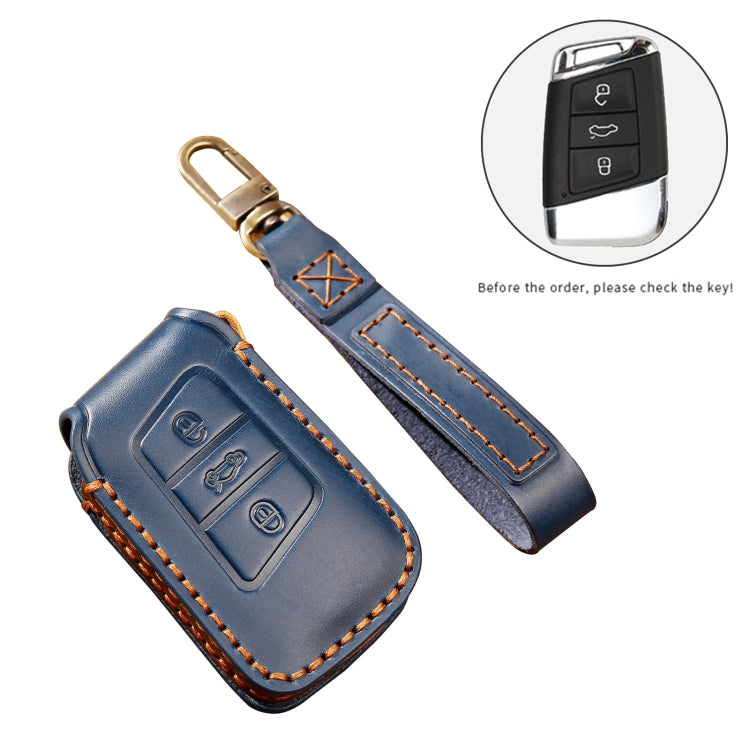 Hallmo Car Cowhide Leather Key Protective Cover Key Case for Volkswagen Lavida A Style