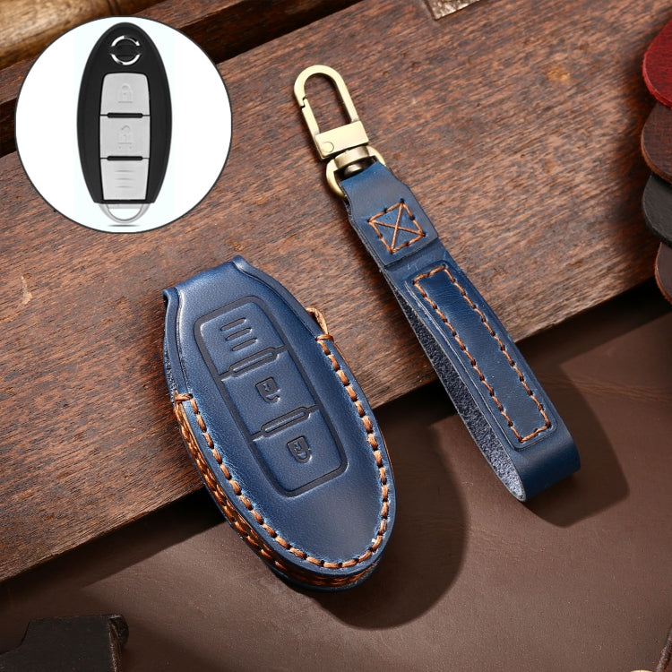 Hallmo Car Cowhide Leather Key Protective Cover Key Case for Nissan Sylphy 2-button