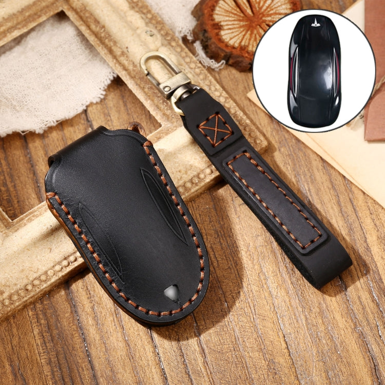 Hallmo Car Cowhide Leather Key Protective Cover Key Case for Tesla Model X B Style