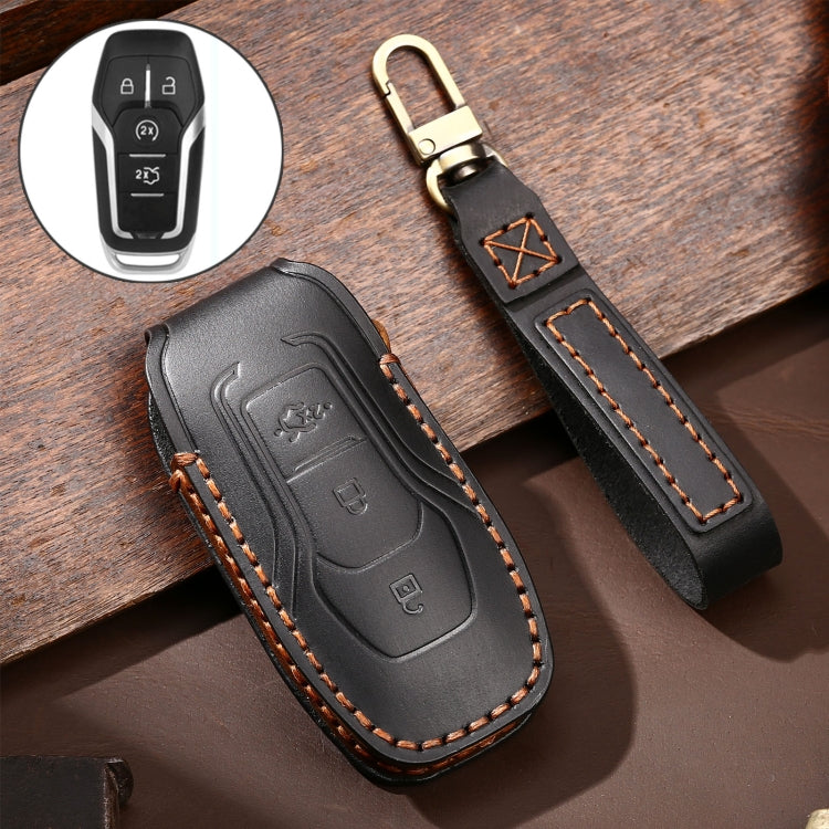 Hallmo Car Cowhide Leather Key Protective Cover Key Case for Ford Focus A Style