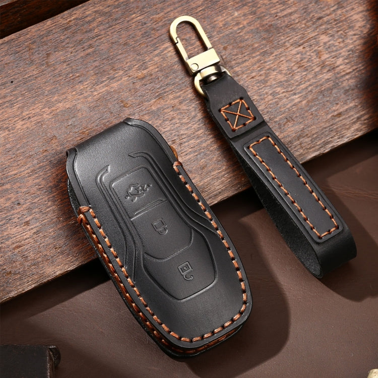 Hallmo Car Cowhide Leather Key Protective Cover Key Case for Ford Focus A Style
