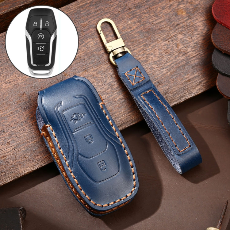 Hallmo Car Cowhide Leather Key Protective Cover Key Case for Ford Focus A Style