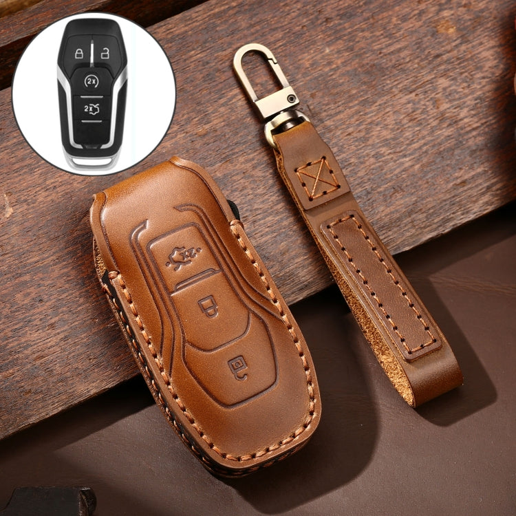 Hallmo Car Cowhide Leather Key Protective Cover Key Case for Ford Focus A Style