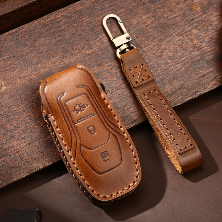 Hallmo Car Cowhide Leather Key Protective Cover Key Case for Ford Focus A Style, For Ford Focus A Style
