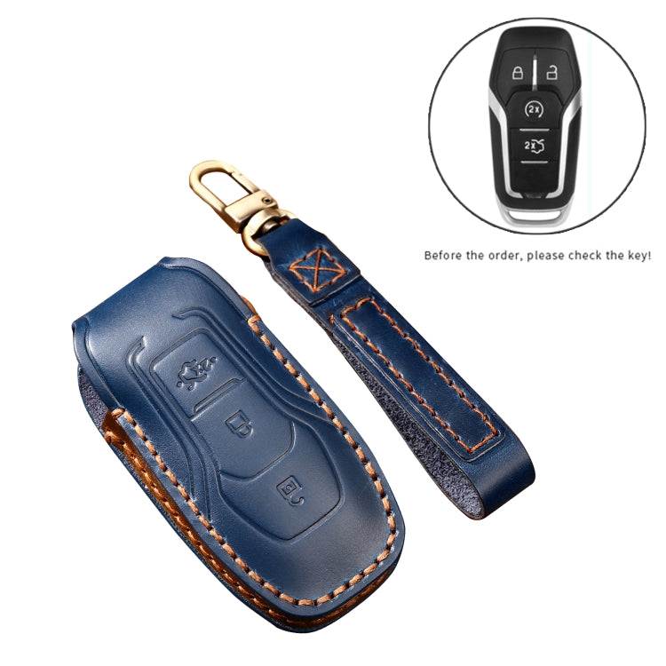 Hallmo Car Cowhide Leather Key Protective Cover Key Case for Ford Focus A Style, For Ford Focus A Style