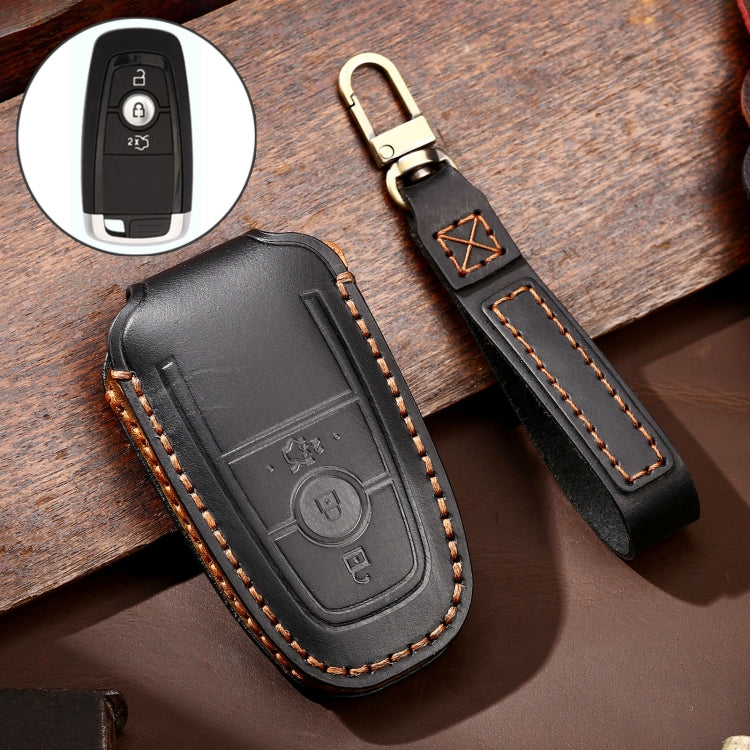 Hallmo Car Cowhide Leather Key Protective Cover Key Case for Ford Focus B Style