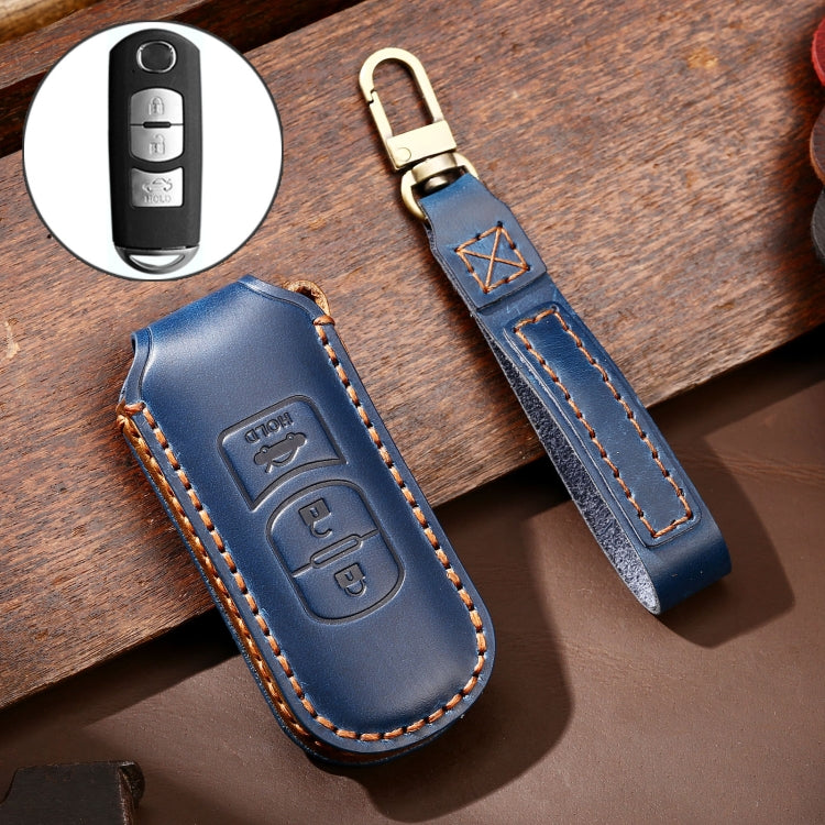 Hallmo Car Cowhide Leather Key Protective Cover Key Case for Mazda Axela 3-button