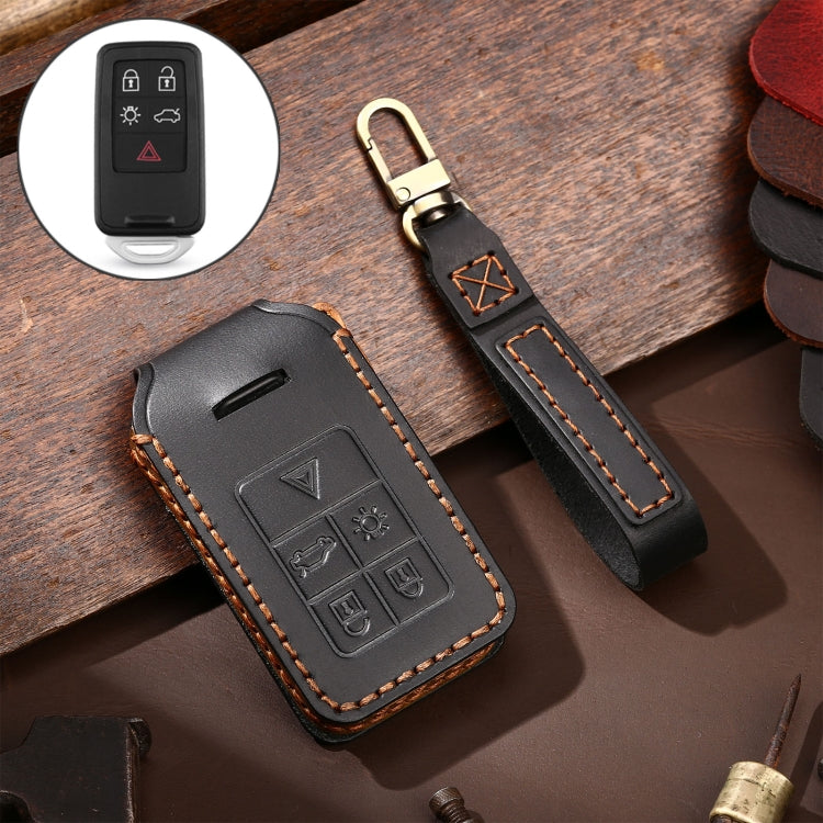 Hallmo Car Cowhide Leather Key Protective Cover Key Case for Volvo 5-button