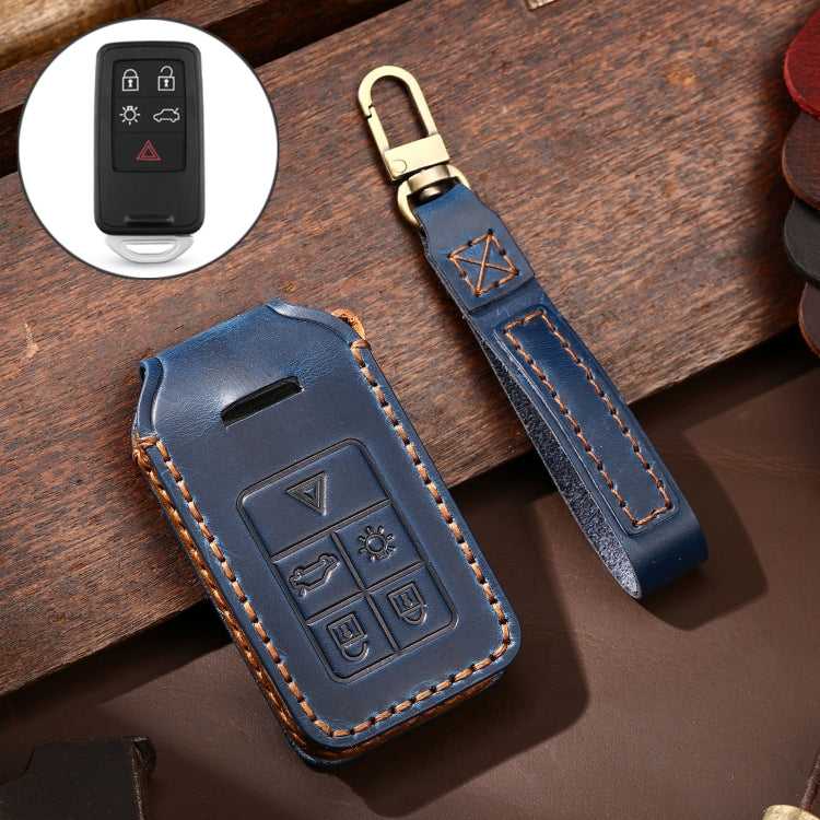 Hallmo Car Cowhide Leather Key Protective Cover Key Case for Volvo 5-button