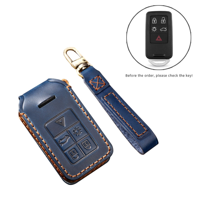 Hallmo Car Cowhide Leather Key Protective Cover Key Case for Volvo 5-button
