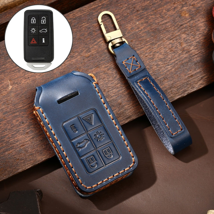 Hallmo Car Cowhide Leather Key Protective Cover Key Case for Volvo 6-button