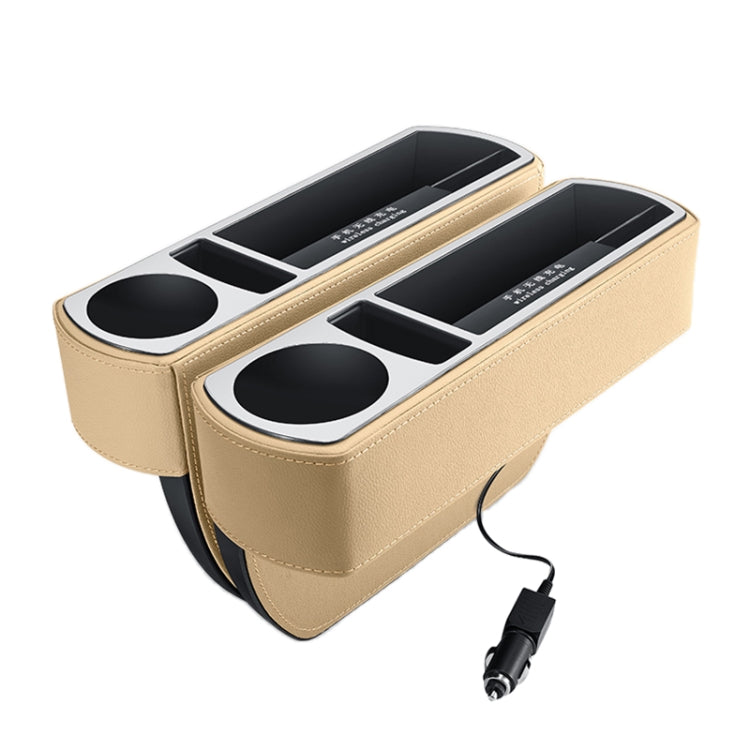 Car Multi-functional Wireless Fast Charge Console PU Leather Box Cup Holder Seat Gap Side Storage Box, Wireless Fast Charge (Beige), Wireless Fast Charge (Brown), Wireless Fast Charge (Black)