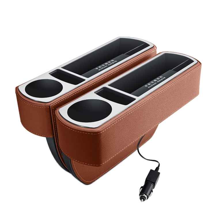 Car Multi-functional Wireless Fast Charge Console PU Leather Box Cup Holder Seat Gap Side Storage Box, Wireless Fast Charge (Beige), Wireless Fast Charge (Brown), Wireless Fast Charge (Black)
