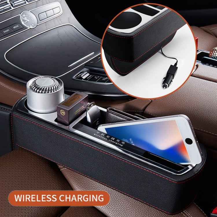 Car Multi-functional Wireless Fast Charge Console PU Leather Box Cup Holder Seat Gap Side Storage Box, Wireless Fast Charge (Beige), Wireless Fast Charge (Brown), Wireless Fast Charge (Black)