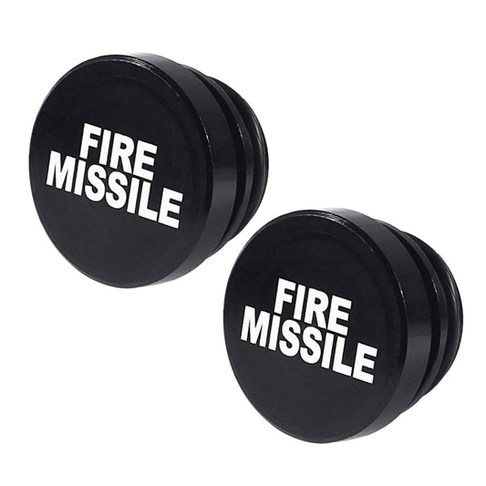 2 fundas metálicas para encendedor de coche o motocicleta con la letra "FIRE MISSILE" (negro) y "FIRE MISSILE" (rojo).