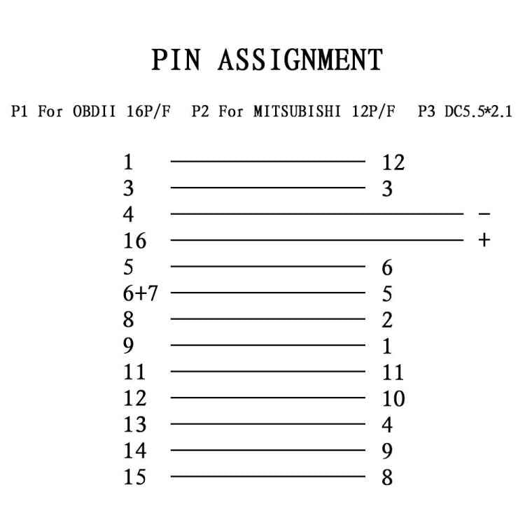 12Pin to 16Pin Car OBD2 Conversion Cable OBDII Diagnostic Adapter Cable for Mitsubishi