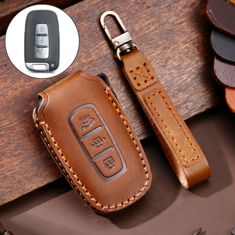 Hallmo Car Cowhide Leather Key Protective Cover Key Case for KIA K2 / K3 / K5 3-button