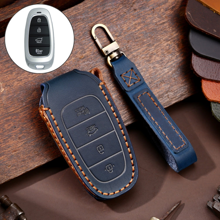 Hallmo Car Cowhide Leather Key Protective Cover Key Case for Hyundai 4-button