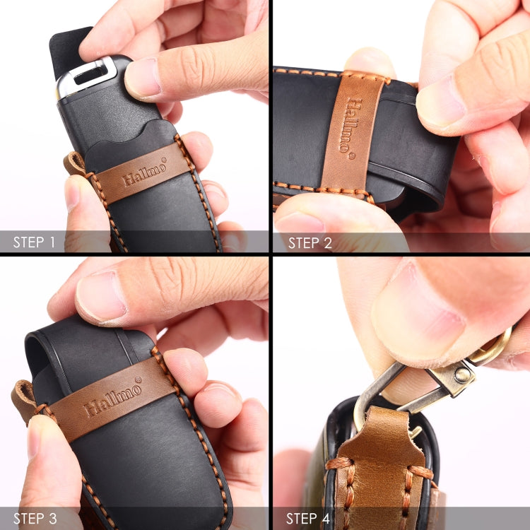 Hallmo Car Cowhide Leather Key Protective Cover Key Case for Hyundai 5-button, For Hyundai 5-button