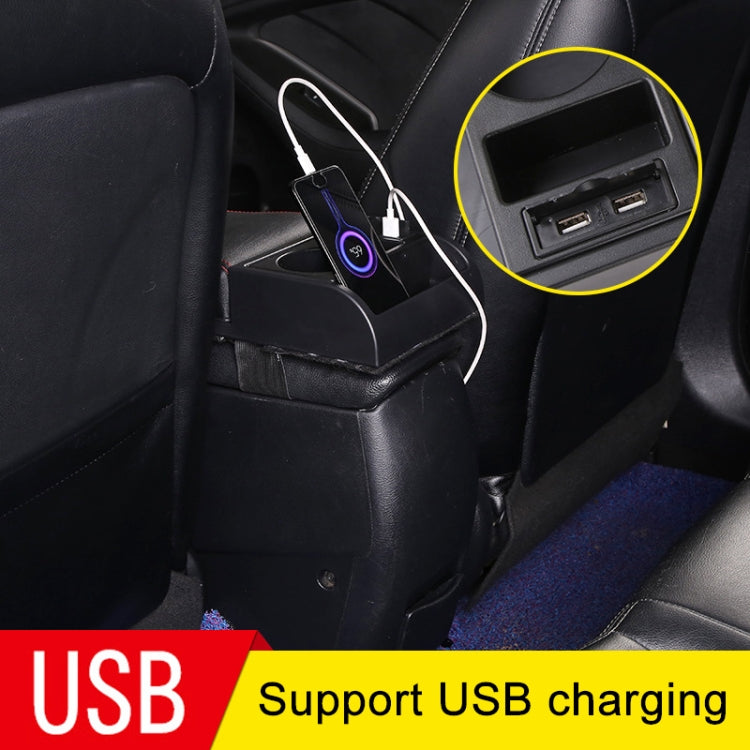 Car Multi-functional Dual USB Armrest Box Booster Pad, Carbon Fiber Leather Straight Type, Carbon Fiber Straight Type (Black White), Carbon Fiber Straight Type (Black), Carbon Fiber Straight Type (Black Red)