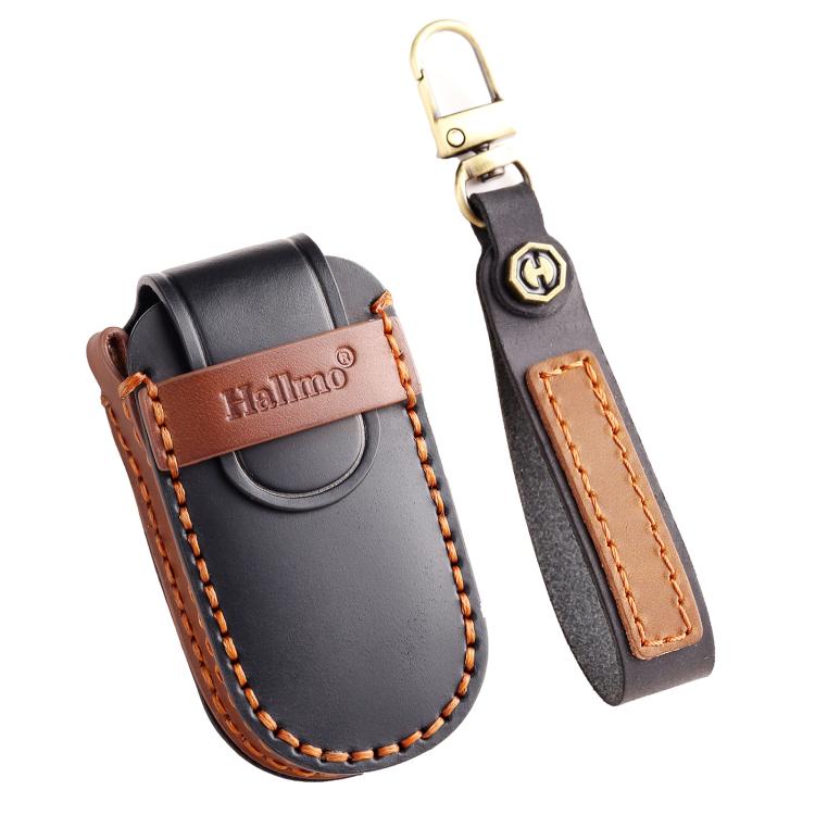 Funda protectora de cuero genuino Hallmo para llave de coche para Jeep Compass de 4 botones (negro), azul y marrón)