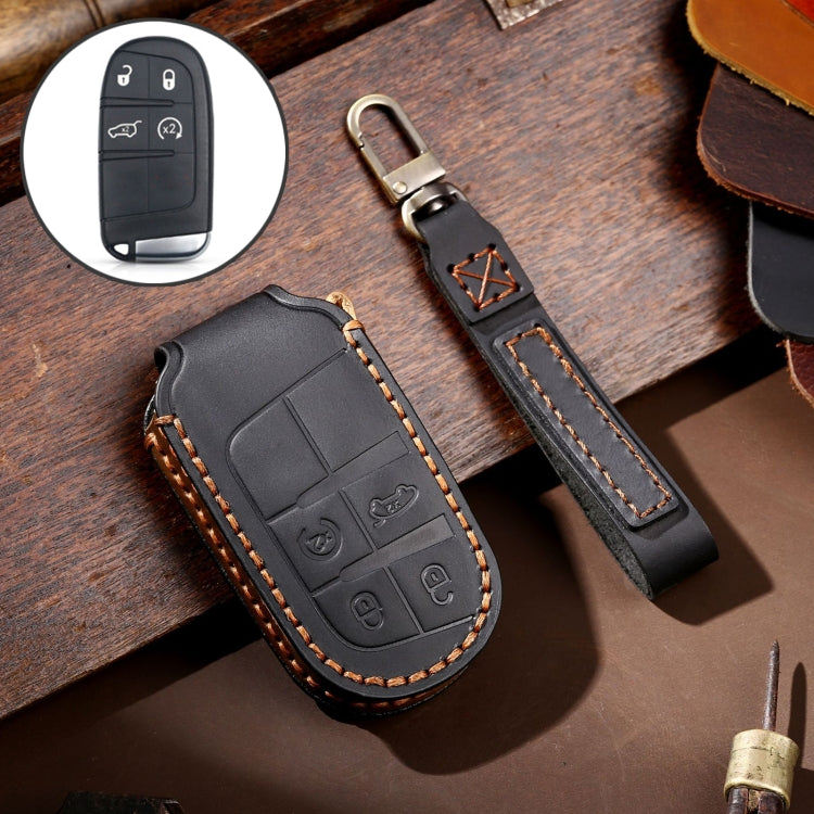 Funda protectora de cuero genuino Hallmo para llave de coche para Jeep Compass de 4 botones (negro), azul y marrón)