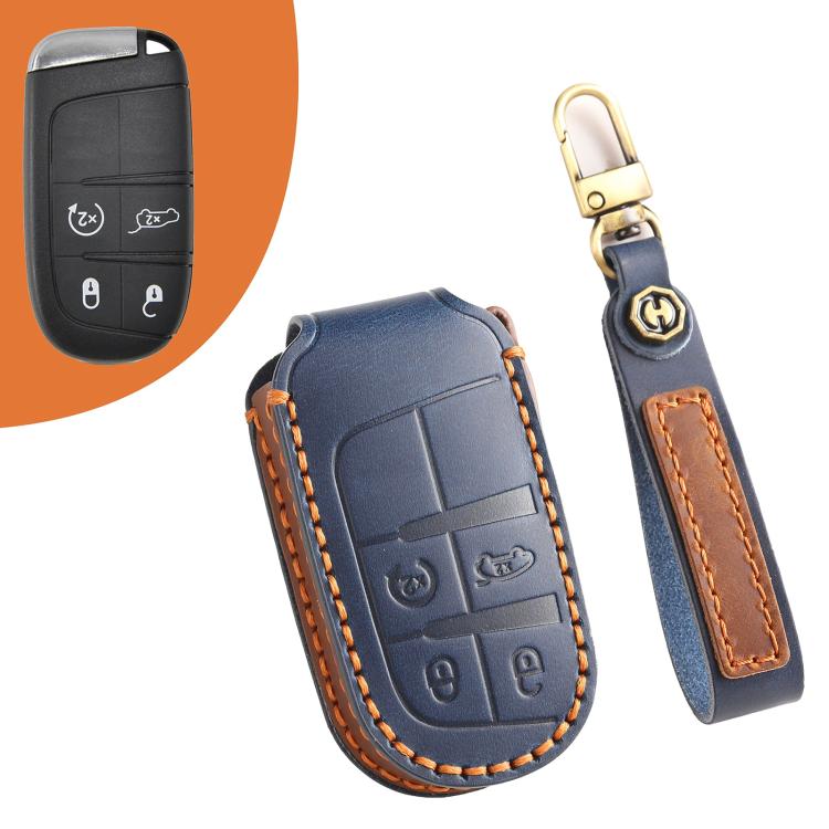 Funda protectora de cuero genuino Hallmo para llave de coche para Jeep Compass de 4 botones (negro), azul y marrón)