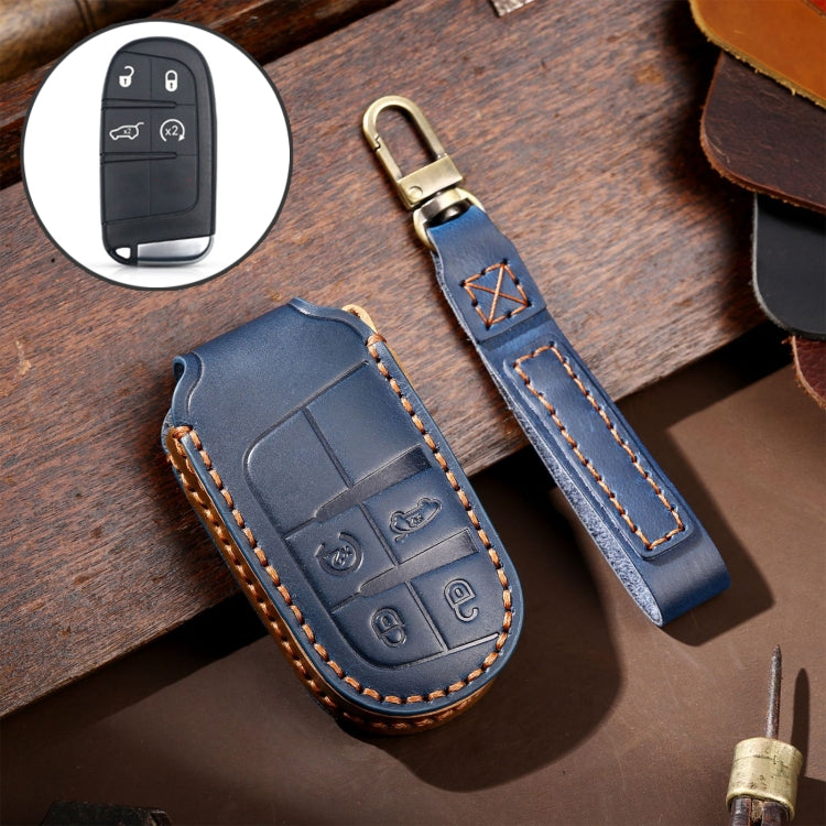 Funda protectora de cuero genuino Hallmo para llave de coche para Jeep Compass de 4 botones (negro), azul y marrón)