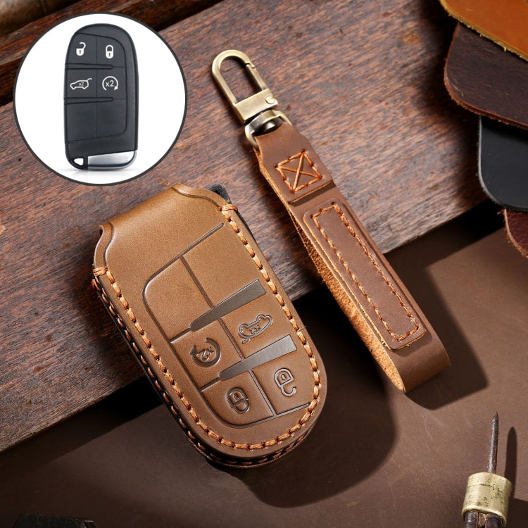 Hallmo Car Genuine Leather Key Protective Cover for Jeep Compass 4-button