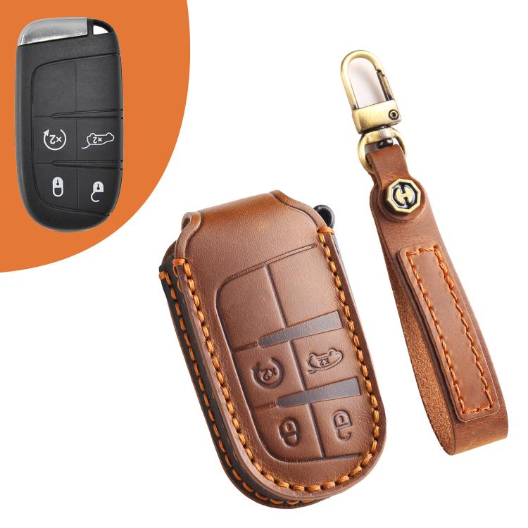 Funda protectora de cuero genuino Hallmo para llave de coche para Jeep Compass de 4 botones (negro), azul y marrón)