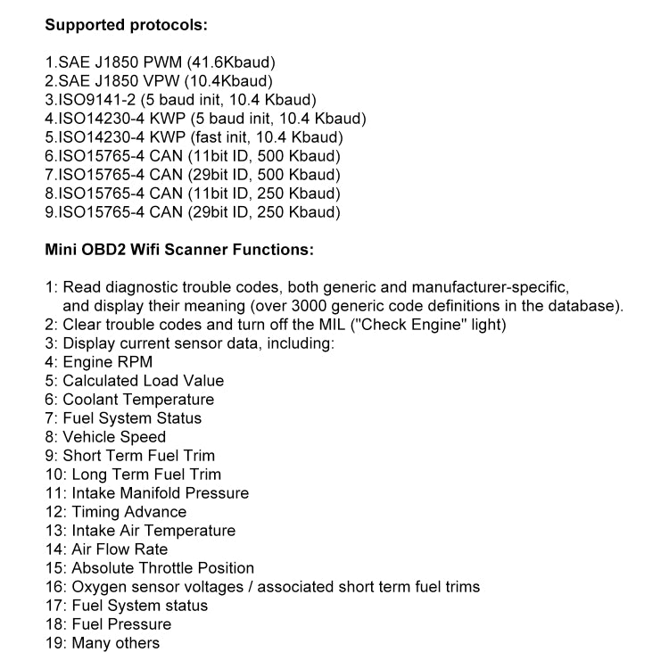 OBD II ELM327 WiFi V1.5 Car Fault Diagnostic Tool PIC25K80 Chip, WiFi