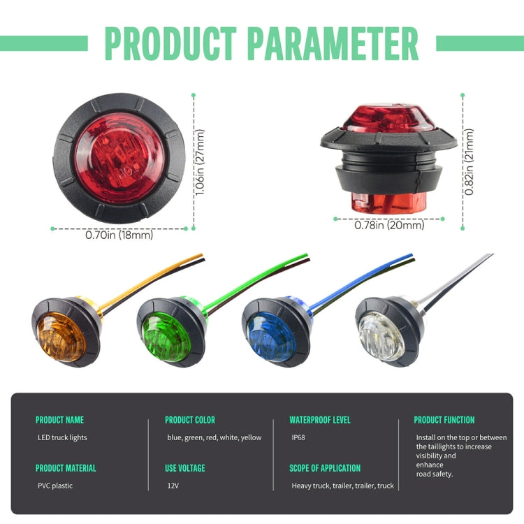 10 PCS MK-009 3/4 inch Car / Truck 3LEDs Side Marker Indicator Lights Bulb Lamp, MK-009(Red Light), MK-009(White Light), MK-009(Yellow Light), MK-009(Blue Light), MK-009(Green Light)