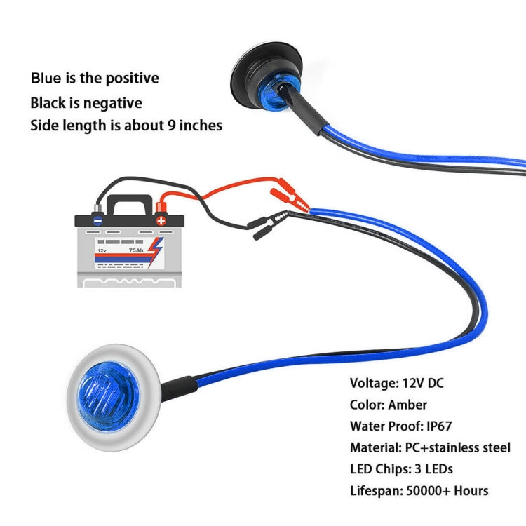 10 PCS MK-118 3/4 inch Metal Frame Car / Truck 3LEDs Side Marker Indicator Lights Bulb Lamp, MK-118(Blue Light), MK-118(Green Light), MK-118(Red Light), MK-118(White Light), MK-118 (Yellow Light)