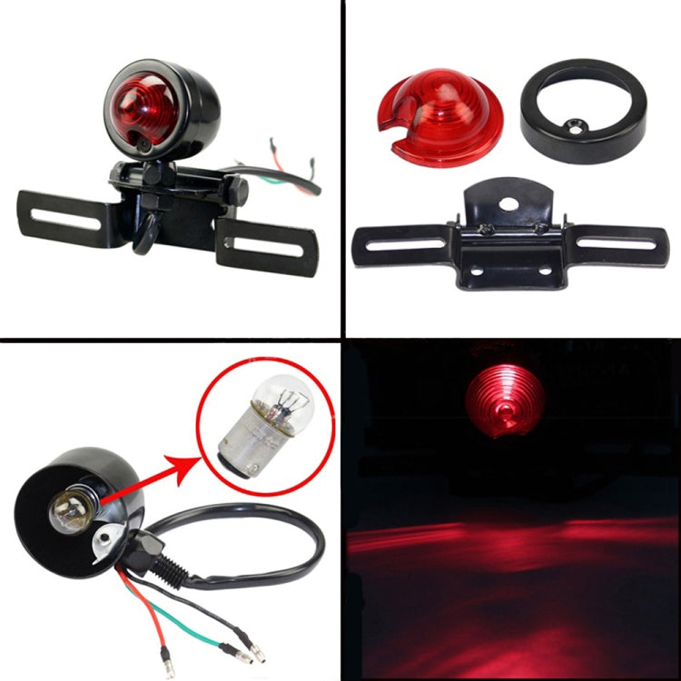 2 PCS KC-WD-FGZXD Motorcycle Retro Round Brake Light with License Plate Holder, Brake Light