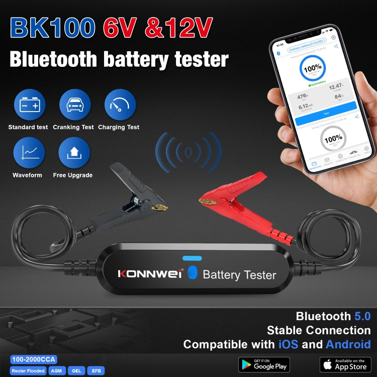KONNWEI BK100 X431 BST360 Car Bluetooth Battery Tester, BK100 (Black), BK100