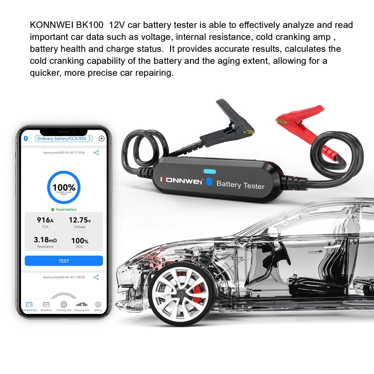 KONNWEI BK100 X431 BST360 Car Bluetooth Battery Tester, BK100 (Black), BK100