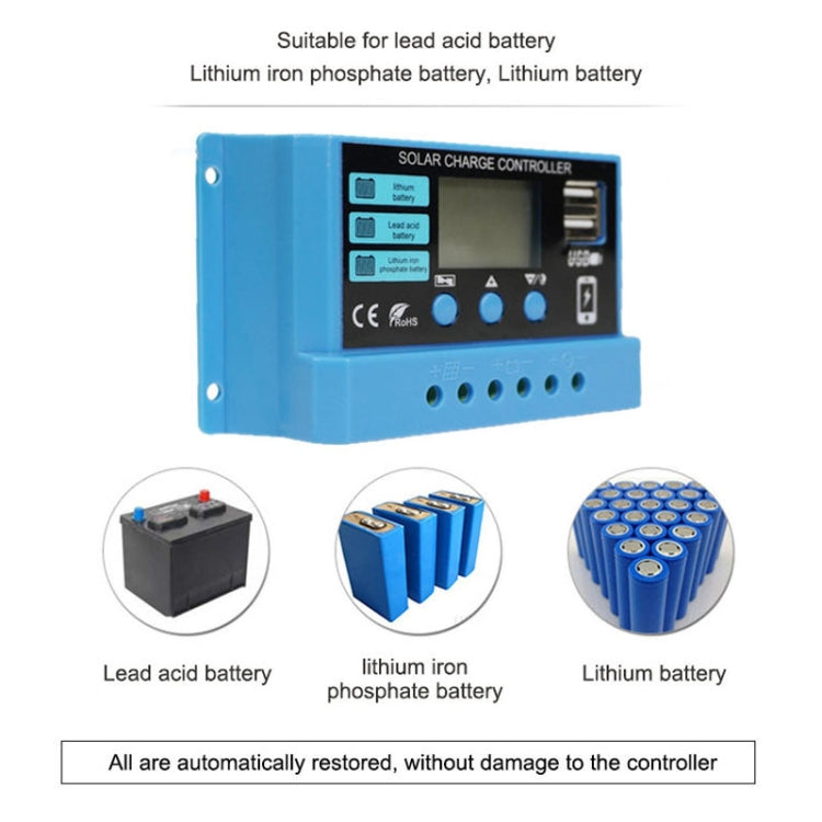 30A Solar Charge Controller 12V / 24V Lithium Lead-Acid Battery Charge Discharge PV Controller