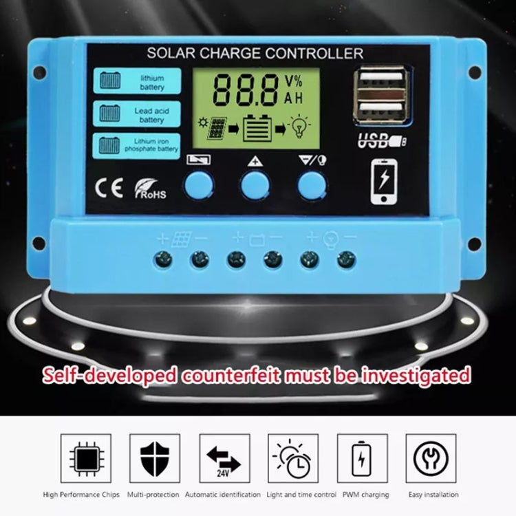 30A Solar Charge Controller 12V / 24V Lithium Lead-Acid Battery Charge Discharge PV Controller