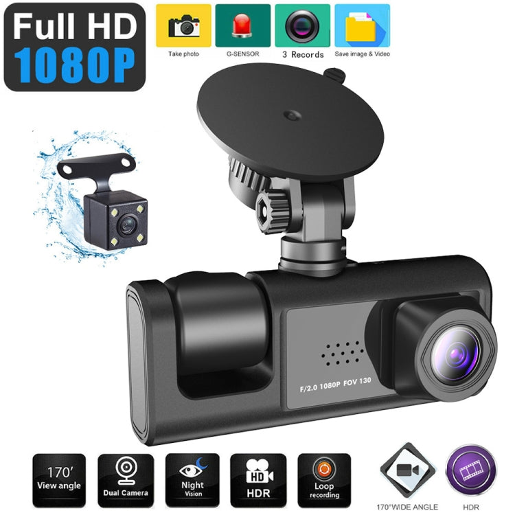 A1 3-lens Video HD Night Vision Car Driving Recorder, with Rear View Camera, A1