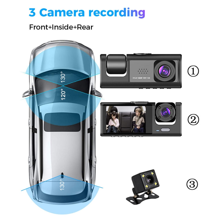 A1 3-lens Video HD Night Vision Car Driving Recorder, with Rear View Camera, A1