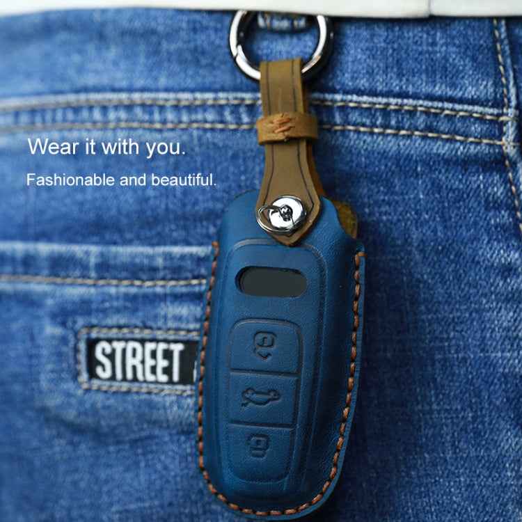 For Audi Series Car Cowhide Leather Key Protective Cover Key Case, B Version 2011-2018