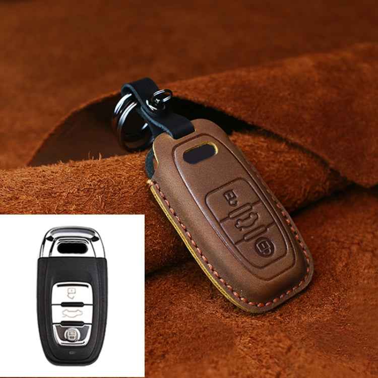 For Audi Series Car Cowhide Leather Key Protective Cover Key Case, B Version 2011-2018