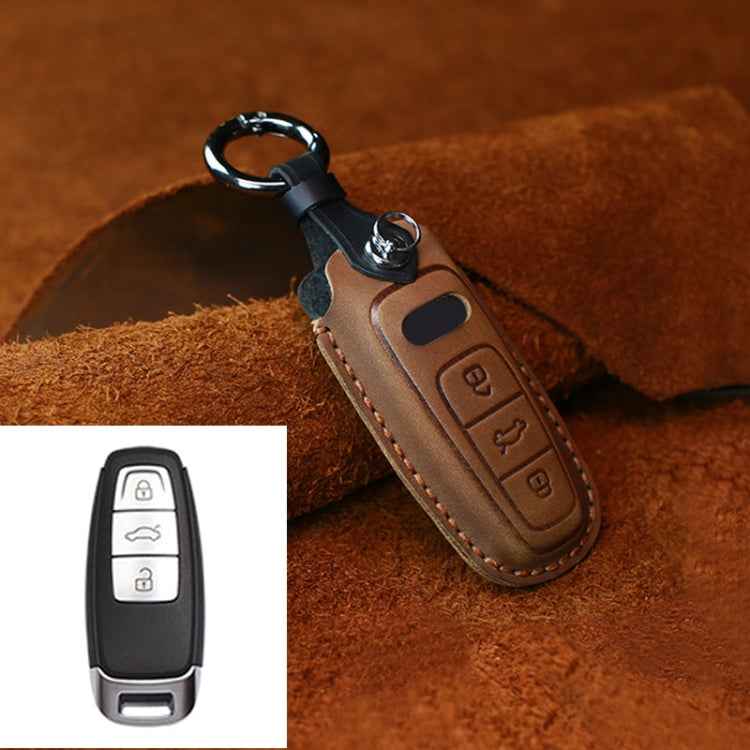 For Audi Series Car Cowhide Leather Key Protective Cover Key Case, C Version 2018 and Above