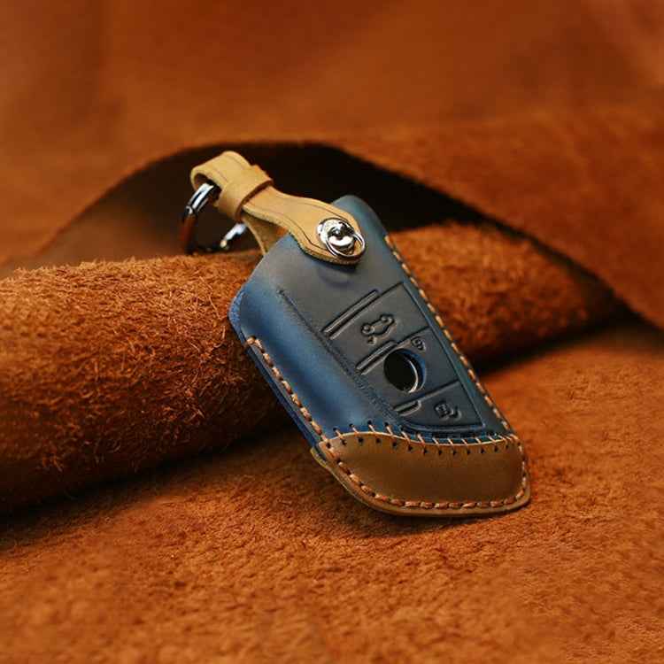 For BMW Blade Style Car Cowhide Leather Key Protective Cover Key Case, Two Keys Version
