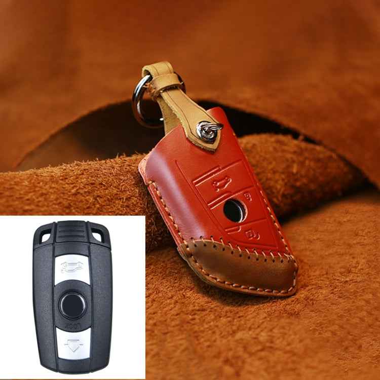 For BMW Blade Style Car Cowhide Leather Key Protective Cover Key Case, Two Keys Version