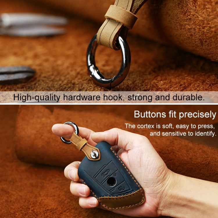 For BMW Blade Style Car Cowhide Leather Key Protective Cover Key Case, Three Keys Version