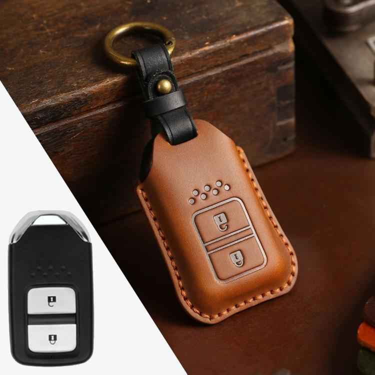 For Honda Car Cowhide Leather Key Protective Cover Key Case, Two Keys Version