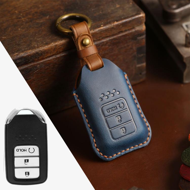 For Honda Car Cowhide Leather Key Protective Cover Key Case, Three Keys Start Version
