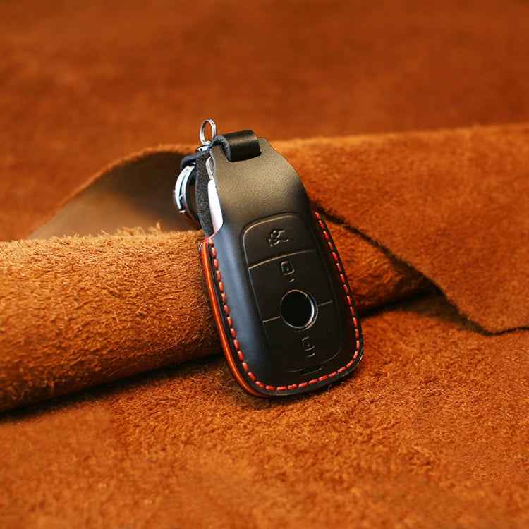 For Mercedes-Benz Colorful Edge Style Car Cowhide Leather Key Protective Cover Key Case, For Mercedes-Benz