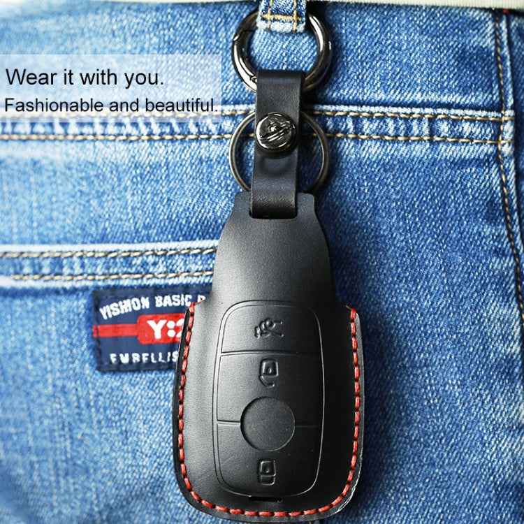 For Mercedes-Benz Colorful Edge Style Car Cowhide Leather Key Protective Cover Key Case, For Mercedes-Benz